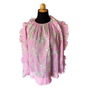 CYNTHIA ROWLEY PINK FLORAL BLOUSE SIZE LARGE